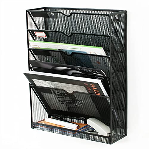 Wandordner Organizer, Ordner Organizer, Netz, 5 Ebenen, Vertikal Zum Aufhängen, Wandordner, Etiketten Aufkleber Design, Glänzende Kanten für Büro und Zuhause (3, 9 X 12, 6 X 16, 1 Zoll)(Schwarz) von Septpenta