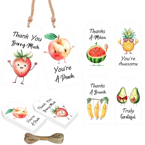 Serencatcher 60 x lustige Obst-Dankeschön-Etiketten mit Schnur, "Thank You Berry Much Thanks a Melon You're Awesome You're a Peach Truly Grateful", Geschenkanhänger für Lehrer, Mitarbeiter Serencatcher 60 x lustige Obst-Dankeschön-Etiketten mit Schnur, "Thank You Berry Much Thanks a Melon You're Awesome You're a Peach Truly Grateful", Geschenkanhänger für Lehrer, Mitarbeiter von Serencatcher