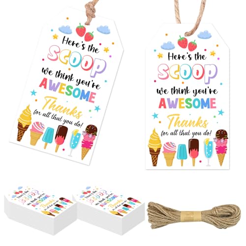 Serencatcher Geschenkanhänger mit Eiscreme-Thema, Here's the Scoop We Think You're Awesome Thanks for All That You Do Favor, Geschenkanhänger mit Schnur für Mitarbeiter, Kollegen, Lehrer Serencatcher Geschenkanhänger mit Eiscreme-Thema, Here's the Scoop We Think You're Awesome Thanks for All That You Do Favor, Geschenkanhänger mit Schnur für Mitarbeiter, Kollegen, Lehrer von Serencatcher