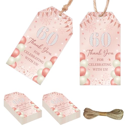 Serencatcher Roségoldene Dekorationen zum 60. Geburtstag für Frauen, 50 Stück, Dankeschön-Geschenkanhänger mit Schnur, 4,8 x 8,9 cm, für Frauen, zum 60. Geburtstag, Jahrestag, Partygeschenke Serencatcher Roségoldene Dekorationen zum 60. Geburtstag für Frauen, 50 Stück, Dankeschön-Geschenkanhänger mit Schnur, 4,8 x 8,9 cm, für Frauen, zum 60. Geburtstag, Jahrestag, Partygeschenke von Serencatcher