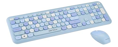 Serioux Wireless Keyboard Mouse Set, 2.4 GHz Ultraslim Full Size Wireless Keyboard with Mouse Set, Wrist Rest, PC/Laptop, US Layout, Sweets Blue von Serioux