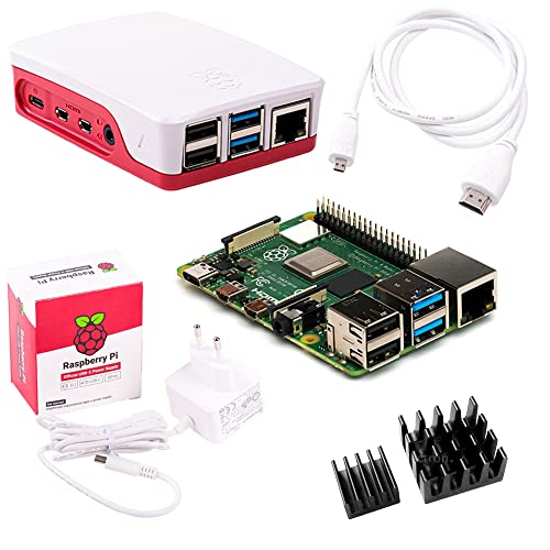 BerryBase Raspberry Pi 4B 4GB Full Starter Kit: Raspberry Pi 4 4GB, offizielles Gehäuse und Netzteil, Noobs Betriebssystem auf Einer SD-Karte 16GB, 2 HDMI Kabel und Kühlkörper, weiß inkl. E-Guide! von Sertronics