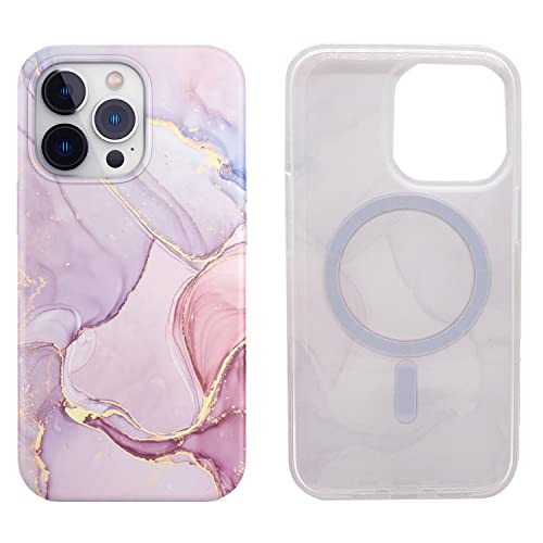 Magnetische Hülle für iPhone 14 Pro 6,1 Zoll Kompatibel mit MagSafe Charging Weiche TPU Slim Stoßfest Schutzhülle Cute Cover für iPhone 14 Pro mit Displayschutzfolie (Rosa Marmor) von Sesty
