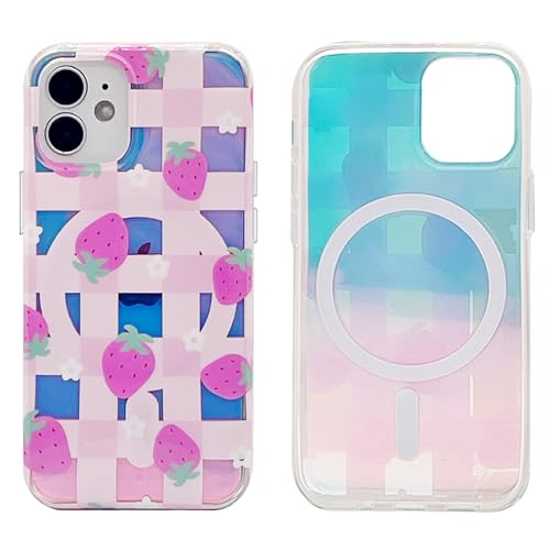 Magnetische Schutzhülle für iPhone 12 Mini, 13,7 cm (5,4 Zoll), kompatibel mit MagSafe-Ladegerät, weiches TPU, dünn, stoßfest, niedliche Schutzhülle mit Displayschutzfolie (holografisches Schachbrett von Sesty