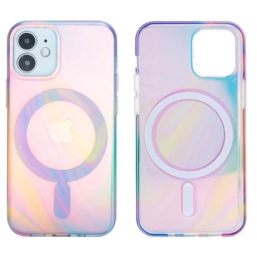Magnetische Schutzhülle für iPhone 12 Mini 5,4 Zoll (13,7 cm), kompatibel mit MagSafe Laden, weicher TPU-Stoßfänger, schlank, stoßfest, Schutzhülle mit Displayschutzfolie (holografischer Farbverlauf, von Sesty
