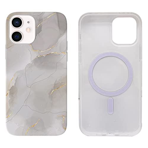 Magnetische Schutzhülle für iPhone 12 und iPhon 12 Pro 6.1 Zoll kompatibel mit MagSafe Aufladen, weiches TPU, schlank, Schutzhülle für Mädchen und Frauen, mit Displayschutzfolie (grauer Marmor) von Sesty