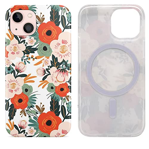 Sesty Magnetische Schutzhülle für iPhone 13 und iPhone 14, 15,5 cm (6,1 Zoll), kompatibel mit MagSafe-Ladefunktion, weiches TPU, dünn, stoßfest, niedlich, mit Displayschutzfolie, blühendes rosa von Sesty