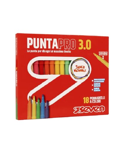 SEVEN Filzstifte für die Schule, Puntapro 3.0 – Box mit 18 Stück, Farbmarker, Super Washable, Kinder und Jugendliche von SEVEN