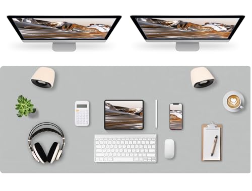 Schreibtischunterlage, 100x50cm office Mauspad aus PU-Leder, Leicht zu Reinigende Tischunterlage, Schreibtischschutz Rutschfeste Unterlage für Büro, Zuhause, PC (Hellgrau) von Sevenpers