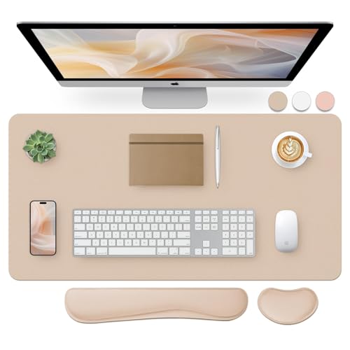 Schreibtischunterlage,80x40cm Mauspad mit Handgelenkauflage,3 in 1 Tischunterlage x ergonomisch Handballenauflage mit Memory-Schaum,Schreibtischschutz Unterlage für Büro,Zuhause (Beige) von Sevenpers