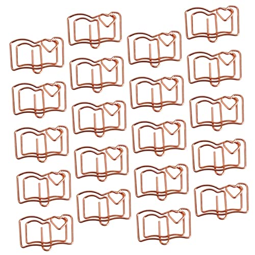 Sewroro 20 Stück Geformte Büroklammer Schulmaterial Schreibwaren Halter für Büroklammern Datei Memo-Clip bookmarks book marks Büroklammern in Buchform Ticketinhaber Rostfreier Stahl Golden von Sewroro
