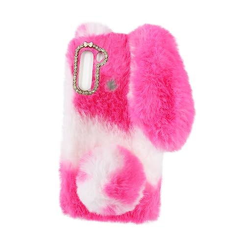 Sewroro Fuzzy Handyhülle Ohrenschützer Hello Cute Bunny Handyhülle Handytasche Girly Phone Case Phone Case Kawaii Rabbit Furry Rabbit Ear Phone Case Plüsch Fluffy Case Pink von Sewroro