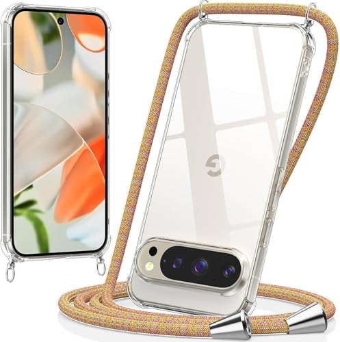 Handykette kompatibel mit Google Pixel 9 Pro XL Hülle,Handyhülle Transparent Silikon Schutzhülle - Necklace Hülle mit Band Handy-Kette Fallschutzhülle Schnur Kette zum Umhängen Case,Rainbow von Sewutoyu