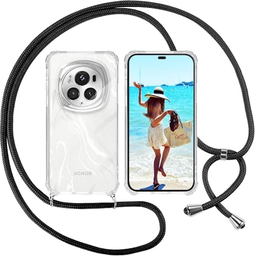 Handykette kompatibel mit Honor Magic6 Pro Hülle,Handyhülle Transparent Silikon Schutzhülle - Necklace Hülle mit Band Handy-Kette Fallschutzhülle Schnur Kette zum Umhängen Case,Schwarz Handykette kompatibel mit Honor Magic6 Pro Hülle,Handyhülle Transparent Silikon Schutzhülle - Necklace Hülle mit Band Handy-Kette Fallschutzhülle Schnur Kette zum Umhängen Case,Schwarz von Sewutoyu