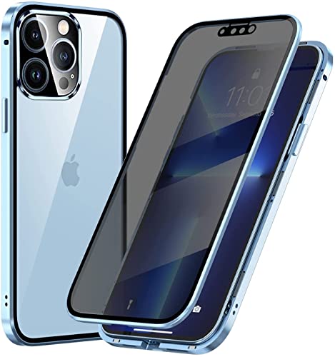 Anti Peeping Hülle kompatibel für iPhone 15 Pro, 360 Grad Protector Schutzhülle mit Kameraschutz, Magnetische Adsorption Metall Handyhülle, Privatsphäre Schutzfolie Gehärtetes Glas Case,Blau von Sewutoyu