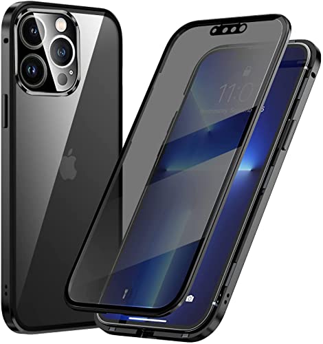 Anti Peeping Hülle kompatibel für iPhone 15 Pro, 360 Grad Protector Schutzhülle mit Kameraschutz, Magnetische Adsorption Metall Handyhülle, Privatsphäre Schutzfolie Gehärtetes Glas Case,Schwarz von Sewutoyu