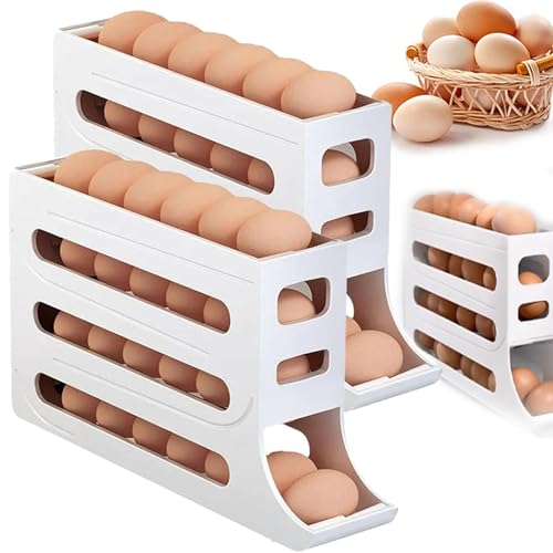 Four-Layer Egg Storage Rack, Egg Rack for Refrigerator, 4 Tiers Egg Holder for Fridge, Auto Rolling Fridge Egg Organizer, Gravity Fed Egg Storage, Egg Dispenser for Refrigerator (2PCS-D) von Sfbnjr