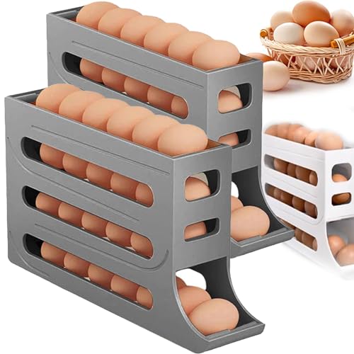 Four-Layer Egg Storage Rack, Egg Rack for Refrigerator, 4 Tiers Egg Holder for Fridge, Auto Rolling Fridge Egg Organizer, Gravity Fed Egg Storage, Egg Dispenser for Refrigerator (2PCS-F) von Sfbnjr