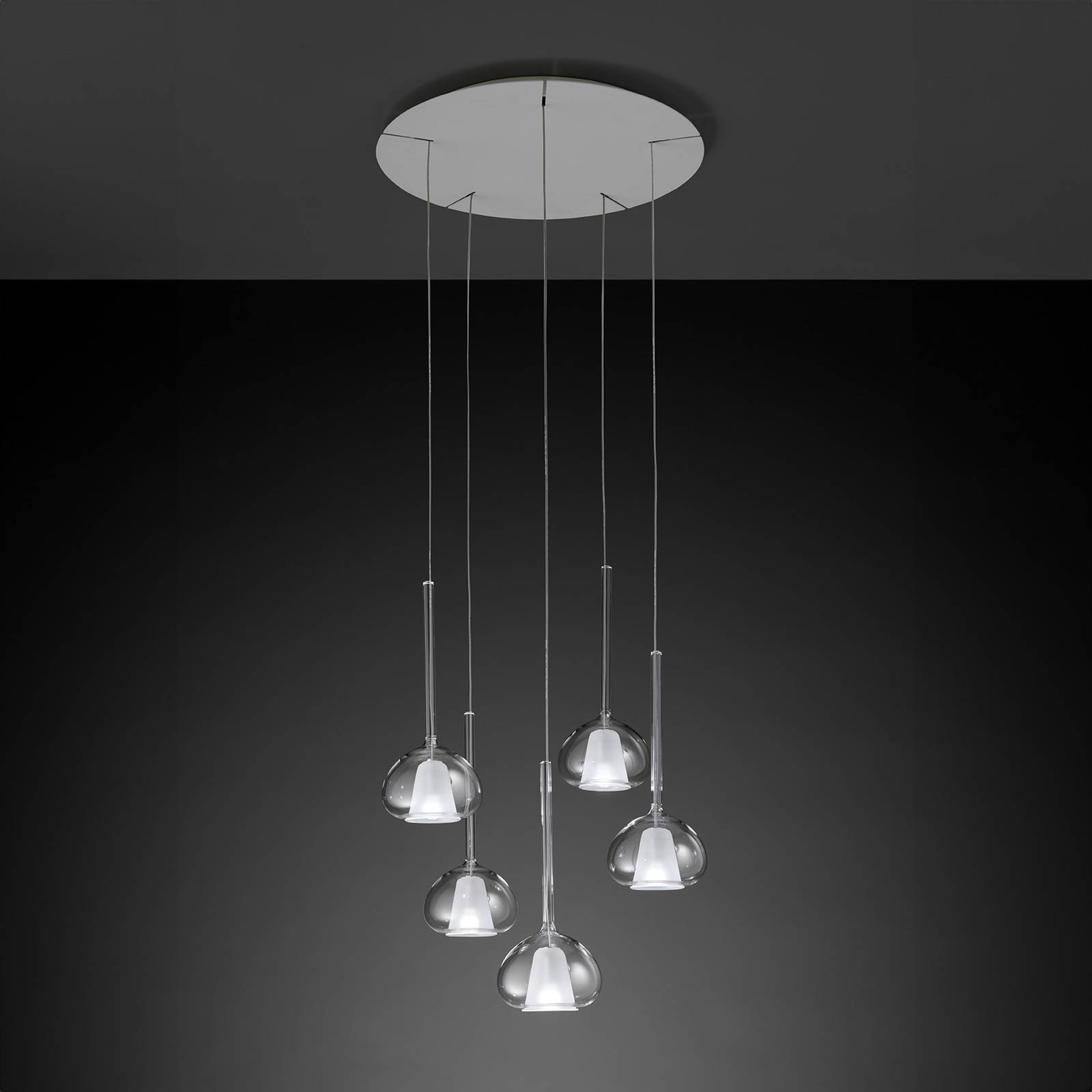 Pendelleuchte Beba, G9, fünf klare Glasschirme Pendelleuchte Beba, G9, fünf klare Glasschirme von Sforzin