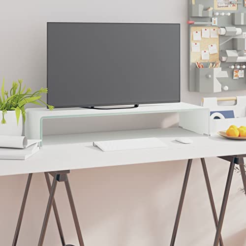 ShGaxin TV-Tisch/Bildschirmerhöhung, Monitorständer, Monitorerhöhung, Laptop Halterung, Druckerständer, Monitor Erhöhung Schreibtisch, Glas Weiß 80x30x13 cm von ShGaxin