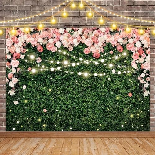 Rosa Rosen, grüne Blätter, natürliche Blütenpflanzen, Lichterkette, Hochzeitshintergrund, Geschenkparty für die Braut 150cmx100cm Rosa Rosen, grüne Blätter, natürliche Blütenpflanzen, Lichterkette, Hochzeitshintergrund, Geschenkparty für die Braut 150cmx100cm von ShaHxczkzsL
