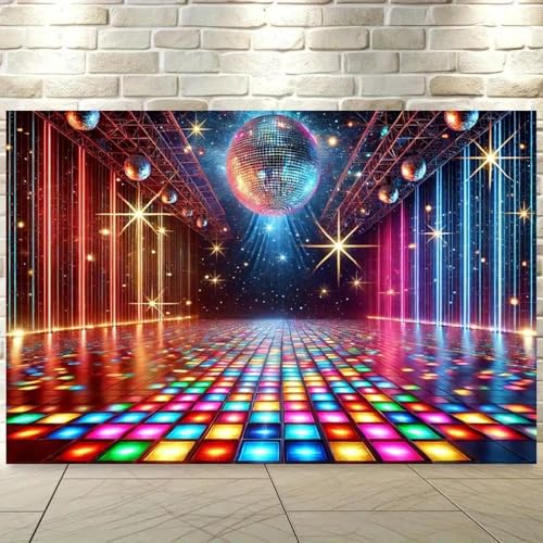 lebendiger Discokugel-Tanzflächenhintergrund mit Sternenlicht und Schachbrettmuster, geeignet für Partys 210cmx150cm von ShaHxczkzsL