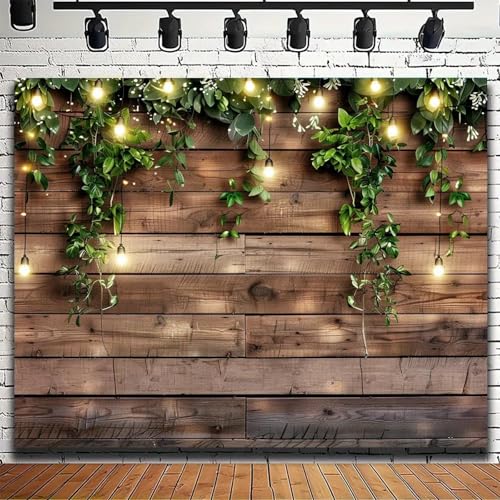 von Retro-rustikalen Holztür Dekoration Hintergrund komfortable Lichterkette und grüne Einrichtungen 240cmx180cm von Retro-rustikalen Holztür Dekoration Hintergrund komfortable Lichterkette und grüne Einrichtungen 240cmx180cm von ShaHxczkzsL
