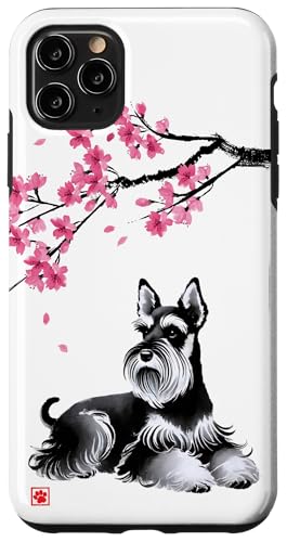 Japanischer Sumi-e Schnauzer Hund Sakura Kirschblüten Hülle für iPhone 11 Pro Max von Shadoori Fashion - Sumi-e Ink Japanese Aesthetic