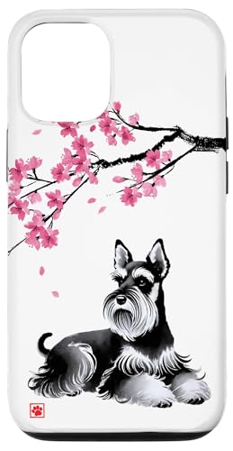 Japanischer Sumi-e Schnauzer Hund Sakura Kirschblüten Hülle für iPhone 12/12 Pro von Shadoori Fashion - Sumi-e Ink Japanese Aesthetic