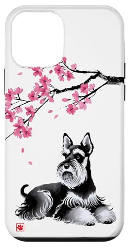 Japanischer Sumi-e Schnauzer Hund Sakura Kirschblüten Hülle für iPhone 12 mini von Shadoori Fashion - Sumi-e Ink Japanese Aesthetic