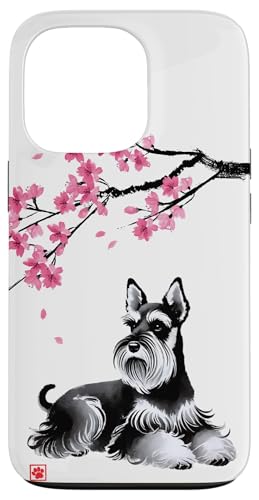 Japanischer Sumi-e Schnauzer Hund Sakura Kirschblüten Hülle für iPhone 13 Pro von Shadoori Fashion - Sumi-e Ink Japanese Aesthetic