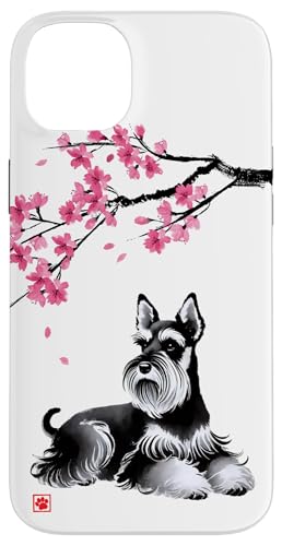 Japanischer Sumi-e Schnauzer Hund Sakura Kirschblüten Hülle für iPhone 14 Plus von Shadoori Fashion - Sumi-e Ink Japanese Aesthetic