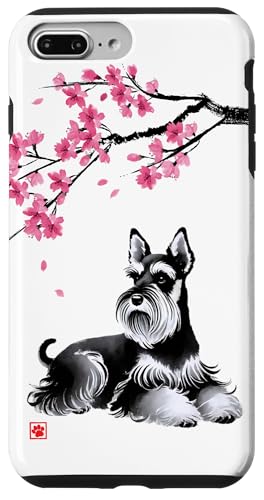 Japanischer Sumi-e Schnauzer Hund Sakura Kirschblüten Hülle für iPhone 7 Plus/8 Plus von Shadoori Fashion - Sumi-e Ink Japanese Aesthetic