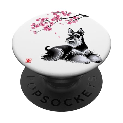 Japanischer Sumi-e Schnauzer Hund Sakura Kirschblüten PopSockets Klebender PopGrip Japanischer Sumi-e Schnauzer Hund Sakura Kirschblüten PopSockets Klebender PopGrip von Shadoori Fashion - Sumi-e Ink Japanese Aesthetic