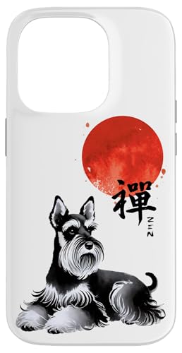 Zen Schnauzer Hund mit roter Sonne Kalligraphie Kunst Hülle für iPhone 14 Pro von Shadoori Fashion - Sumi-e Ink Japanese Aesthetic