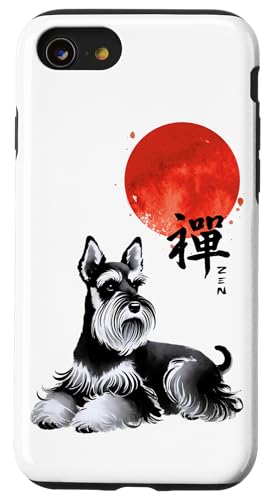 Zen Schnauzer Hund mit roter Sonne Kalligraphie Kunst Hülle für iPhone SE (2020) / 7 / 8 von Shadoori Fashion - Sumi-e Ink Japanese Aesthetic