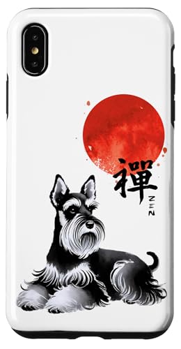 Zen Schnauzer Hund mit roter Sonne Kalligraphie Kunst Hülle für iPhone XS Max von Shadoori Fashion - Sumi-e Ink Japanese Aesthetic