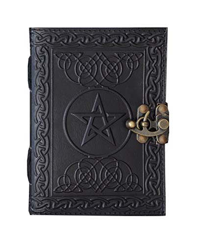 Leder-Hexen-Tagebuch, schwarzes Pentagramm, 17,8 x 12,7 cm, geprägt, blanko, Zauberbuch der Schatten, Tagebücher mit Schlossverschluss, Wicca Pagan Supplies Hexerei unliniertes Papier Notizbuch Leder-Hexen-Tagebuch, schwarzes Pentagramm, 17,8 x 12,7 cm, geprägt, blanko, Zauberbuch der Schatten, Tagebücher mit Schlossverschluss, Wicca Pagan Supplies Hexerei unliniertes Papier Notizbuch von Shaista Handicraft