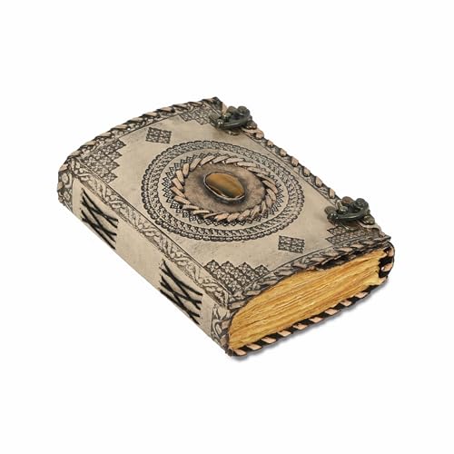 Shaista Handicraft Vintage-Leder-Tagebuch, handgefertigtes Bütten-Rand, Lederbindung, Steinbuch der Schatten, geprägtes Leder-Skizzenbuch, Gebetszeichnungstagebuch (33 x 25 cm) von Shaista Handicraft