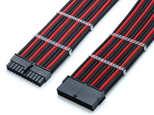 24 Pin ATX Motherboard schwarz & rot heatshrinkless Ärmeln Verlängerungskabel Verlängerung Kabel 30 cm + 2 Kabel Kamm von Shakmods