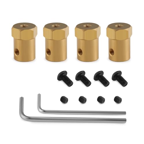 SHALUOMAN Sechskant-Kupplung, 4 mm Bohrung, Motor, Sechskant, Messing, Wellenkupplung, Verbindungsstück für Automodelle, Wellenverbindung, RC-Motor, Autoräder, Reifen, Wellenmotor (5 mm) von Shaluoman