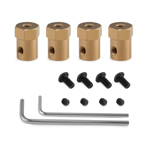 SHALUOMAN Sechskant-Kupplung, 4 mm Bohrung, Motor, Sechskant, Messing, Wellenkupplung, Verbindungsstück für Automodelle, Wellenverbindung, RC-Motor, Autoräder, Reifen, Wellenmotor (6 mm) von Shaluoman