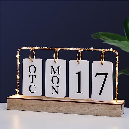 Ewiger Kalender Flip Holz Kalenderblöcke Vintage Holzblock Kalender für Home Office Schreibtisch Zubehör Woche Monat Datum Anzeige Weiß von Shalwinn