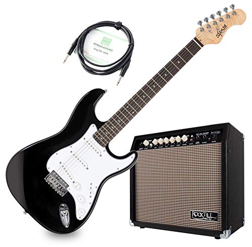 Shaman Element Series STX-100B E-Gitarre Verstärker Set - Macassar Griffbrett - ST-Bauweise mit 3 Single Coils - 30 Watt Gitarrencombo mit 2 Kanälen - 8" Speaker - Gitarrenkabel - schwarz Shaman Element Series STX-100B E-Gitarre Verstärker Set - Macassar Griffbrett - ST-Bauweise mit 3 Single Coils - 30 Watt Gitarrencombo mit 2 Kanälen - 8" Speaker - Gitarrenkabel - schwarz von Shaman