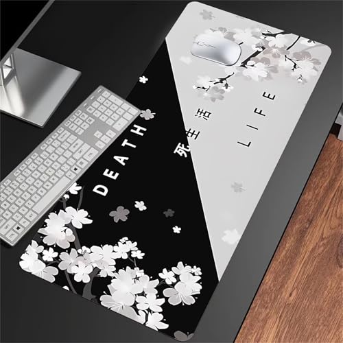 Gaming Mauspad XXL 900x300x3mm Mauspad Große Waschbares Schreibtischunterlage mit Einer speziellen Oberfläche Verbessert Präzision und Geschwindigkei (Schwarz Weiß Blumen) von ShangShengzi