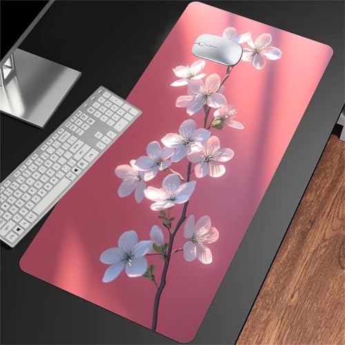 Gaming Mauspad XXL Kirschblütenrosa - Groß Mousepad 800x400x2mm - rutschfeste Schreibtischunterlage für Gaming und Büro - Fransenfreie Ränder - Improved Precision and Speed von ShangShengzi