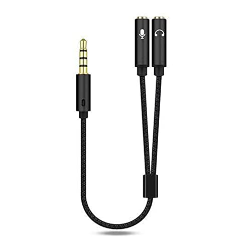 3,5-mm-Kopfhörer-Splitter, Stabiler Tragbarer Kupferkern 2 in 1 Stecker auf Buchse Kopfhörer-Splitter für Telefon (Schwarz) von Shanrya