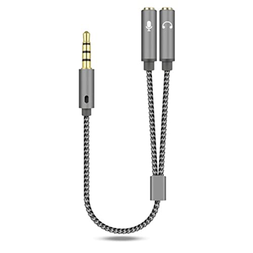 3,5-mm-Kopfhörer-Splitter, Stabiler Tragbarer Kupferkern 2 in 1 Stecker auf Buchse Kopfhörer-Splitter für Telefon (Silber grau) von Shanrya