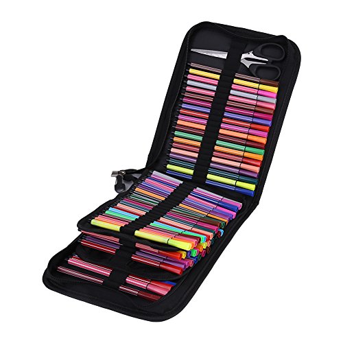 Kunst Federmäppchen, Canvas Federmäppchen für Studenten für Reisende für Bleistifte Sketch Pens(120 Faltbeutel (schwarz)) von Shanrya