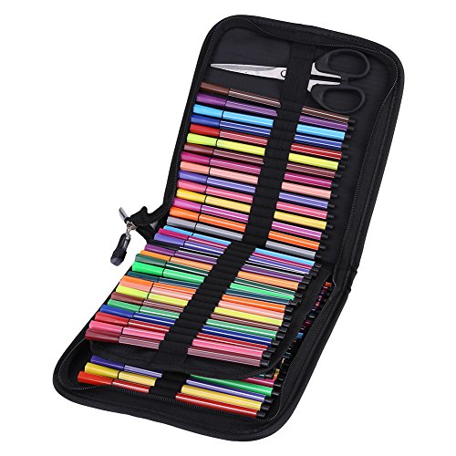 Kunst Federmäppchen, Canvas Federmäppchen für Studenten für Reisende für Bleistifte Sketch Pens(72 Falttaschen (schwarz)) von Shanrya